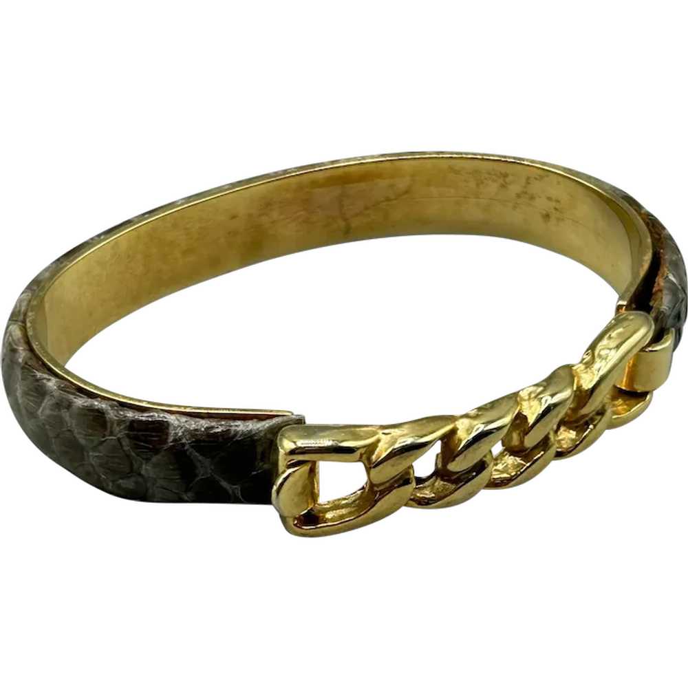 Vintage Gray Snakeskin Bracelet 1980s 1990s Gold … - image 1