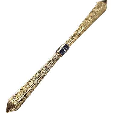 Antique Edwardian Spinel 14K Gold Chased Baton Ba… - image 1
