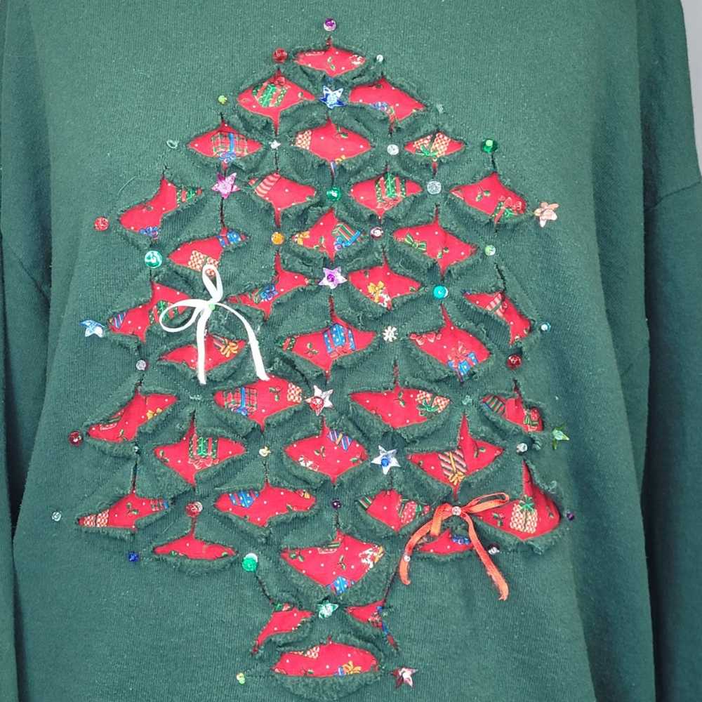 Jerzees Vintage 90s Handmade Christmas Tree Sweat… - image 2