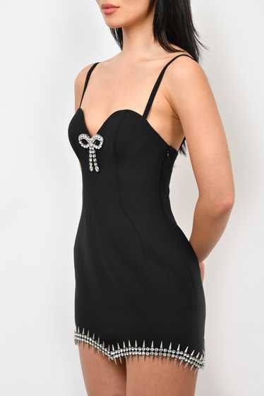 AREA Black Crystal Embellished Bow Mini Dress Size