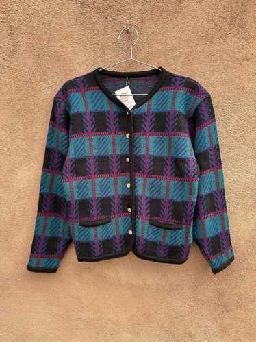 Acrylic Plaid Cardigan with Gold Buttons