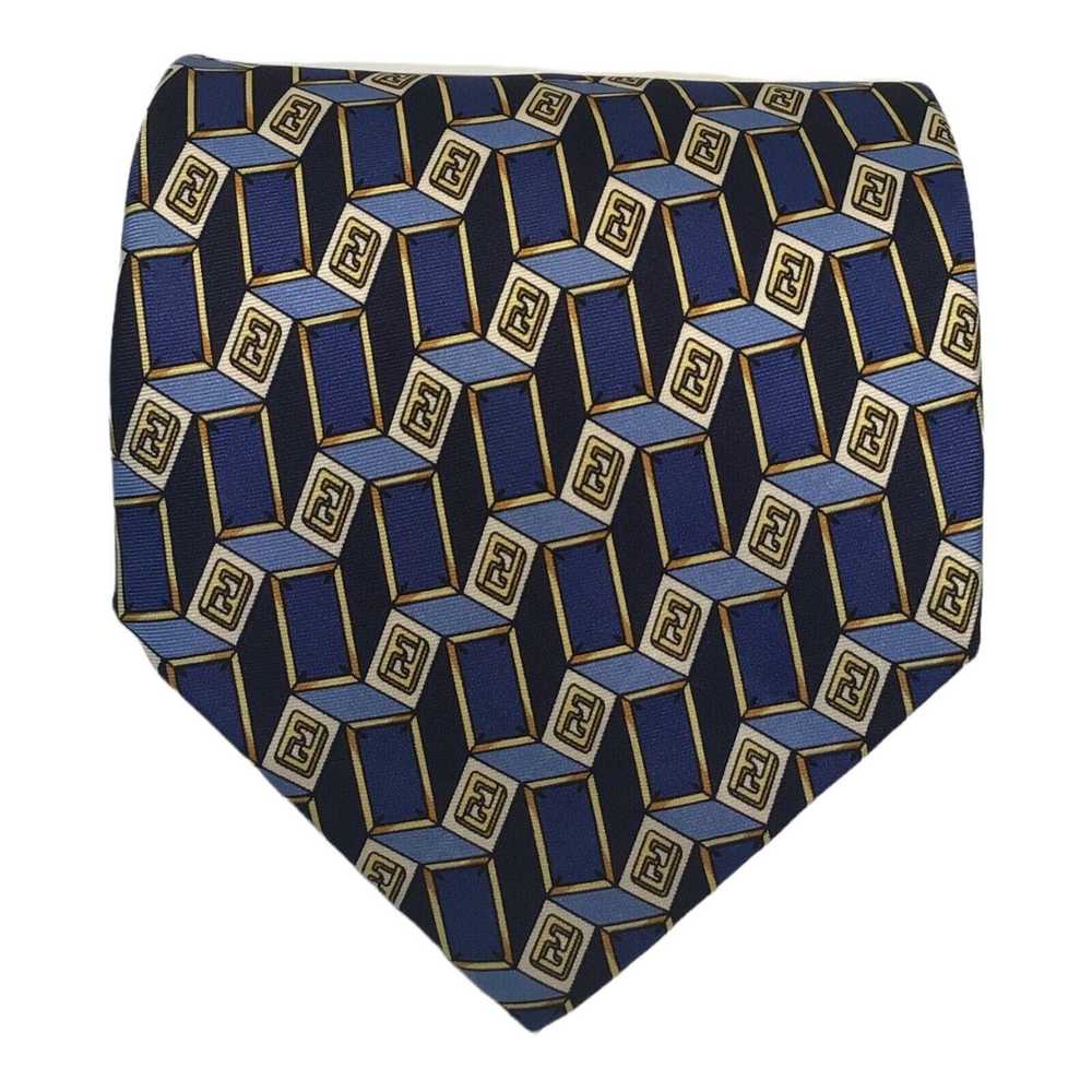 Fendi FENDI Blue Geometric Monogrammed Tie Silk I… - image 1