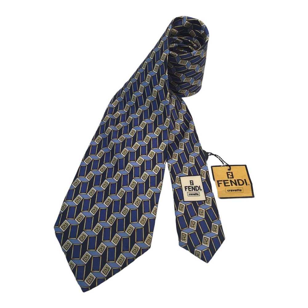Fendi FENDI Blue Geometric Monogrammed Tie Silk I… - image 2