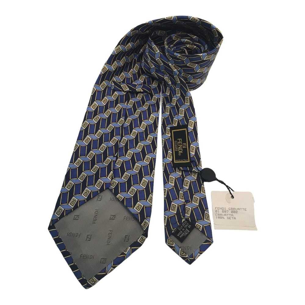 Fendi FENDI Blue Geometric Monogrammed Tie Silk I… - image 3