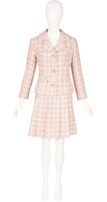 Jean Cacharel 1960s Baby Pink Plaid Wool Pleated S