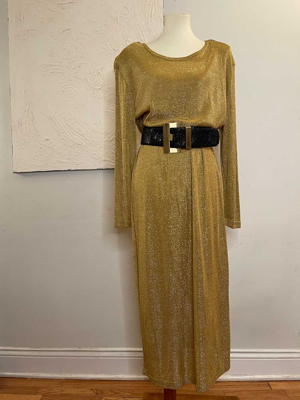 80s gold metallic knit dress - image 1
