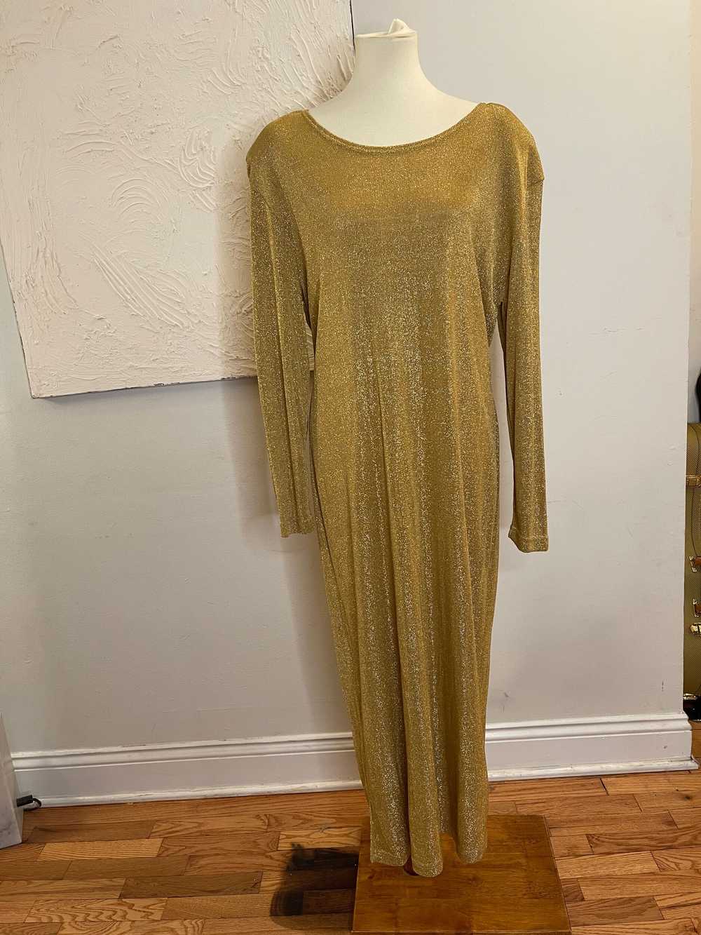 80s gold metallic knit dress - image 2