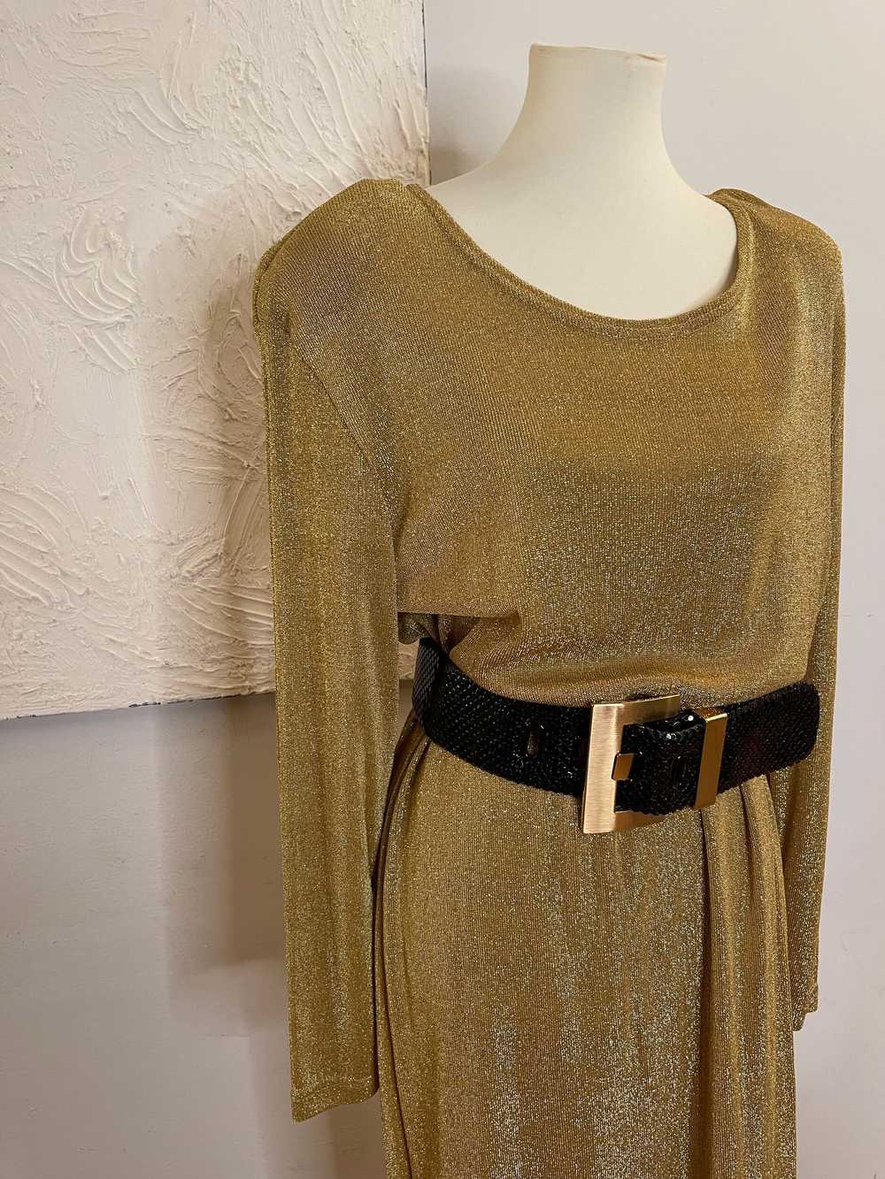 80s gold metallic knit dress - image 3
