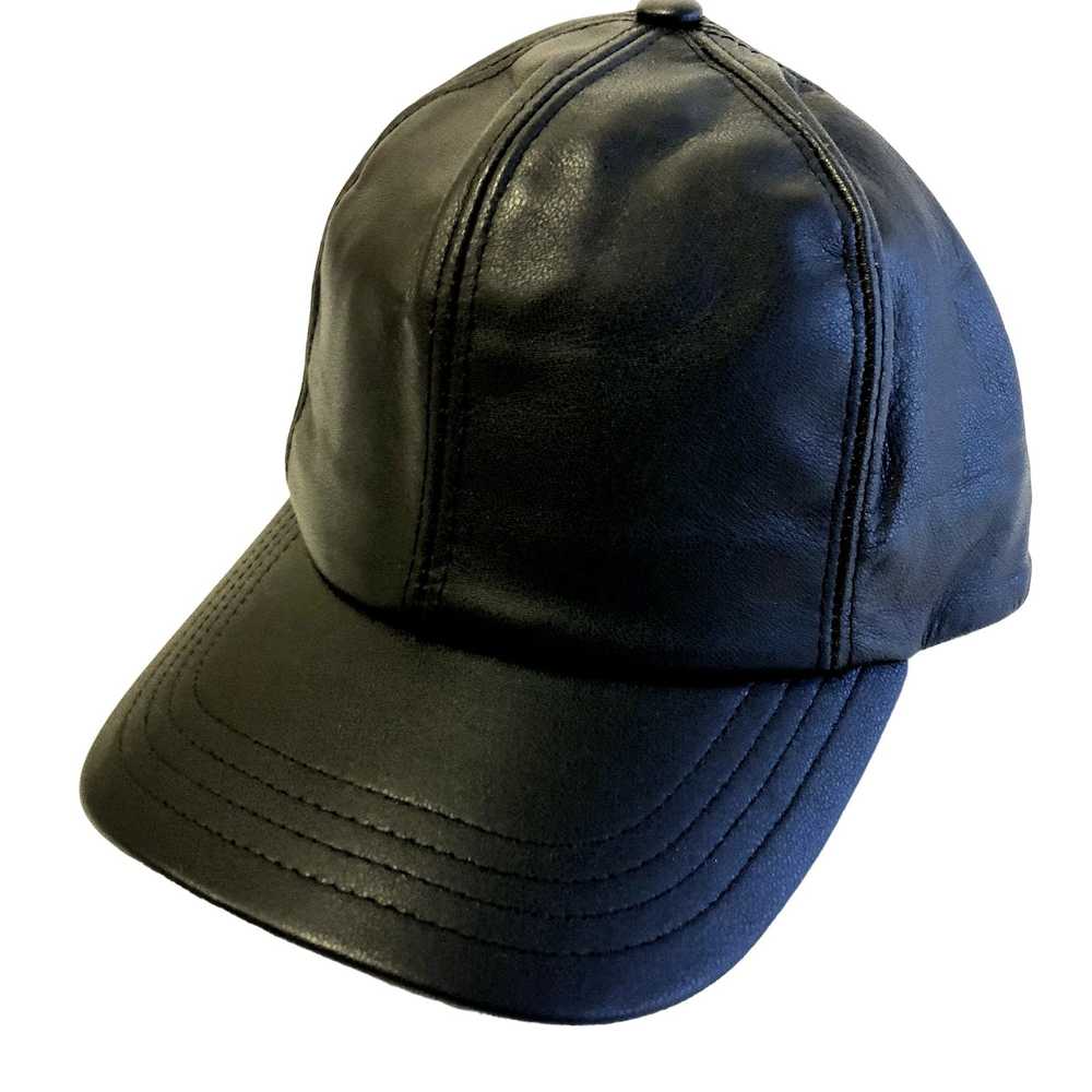 Unkwn 90's Henschel Black LEATHER Baseball Cap Fi… - image 2