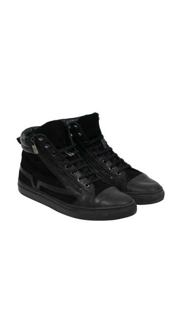 Versace Black Suede Double Zip High Top Sneakers
