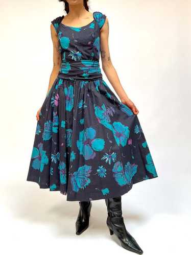 Vintage Laura Ashley Cotton Dress - Dark Floral