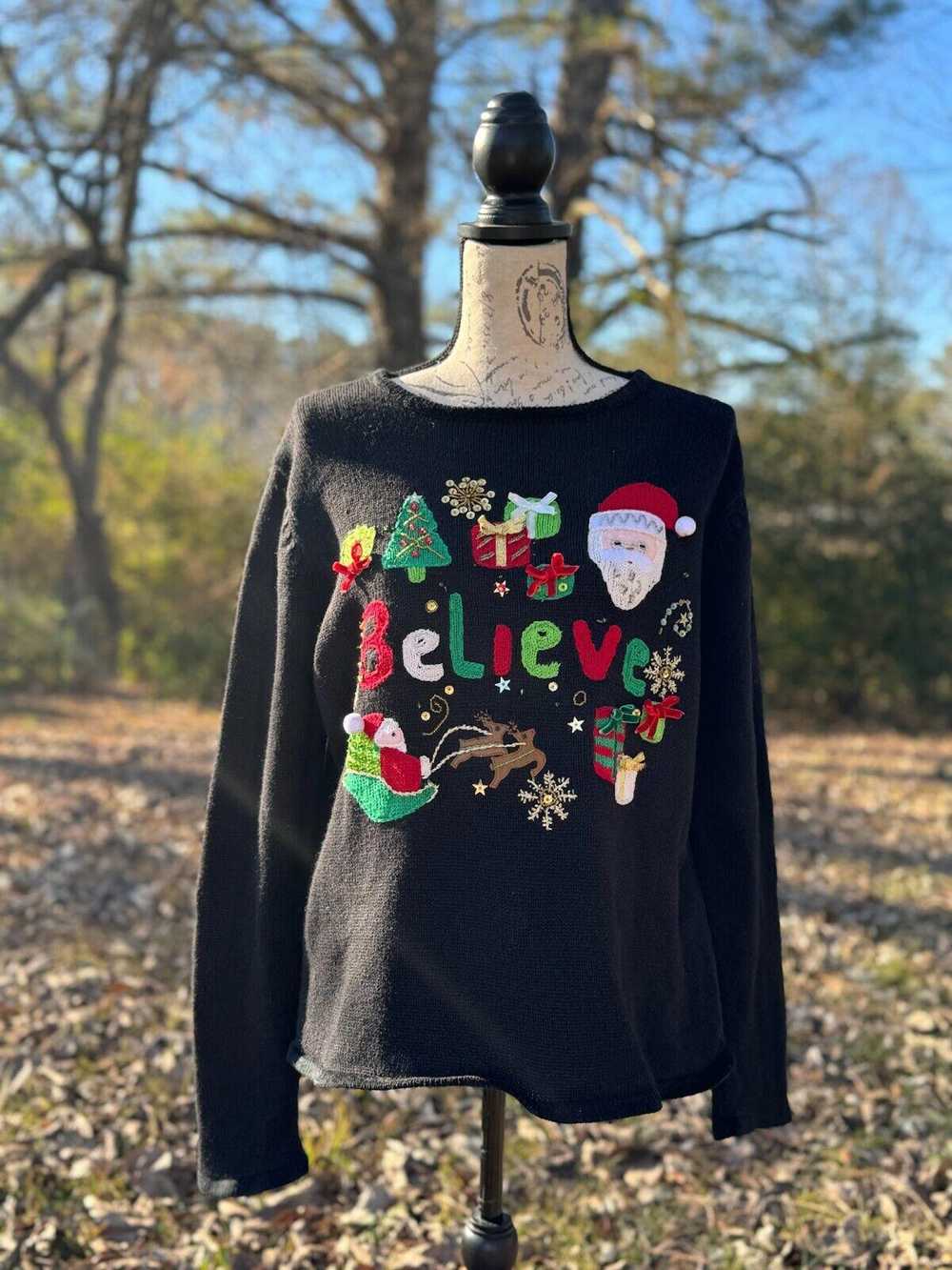 Designer 90s Christmas Sweater Santa Believe Tiar… - image 1