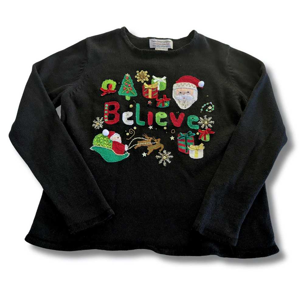 Designer 90s Christmas Sweater Santa Believe Tiar… - image 2