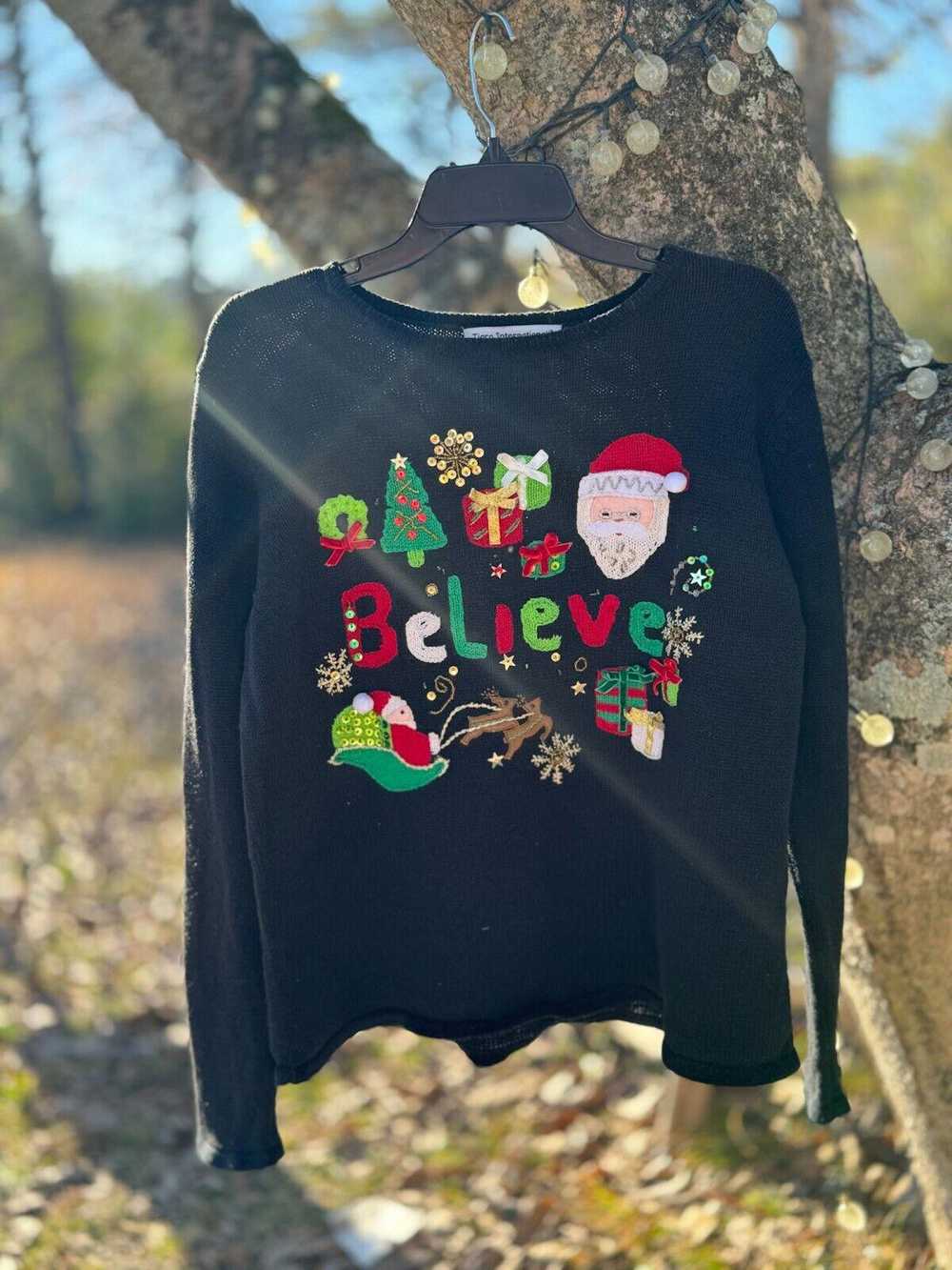 Designer 90s Christmas Sweater Santa Believe Tiar… - image 3