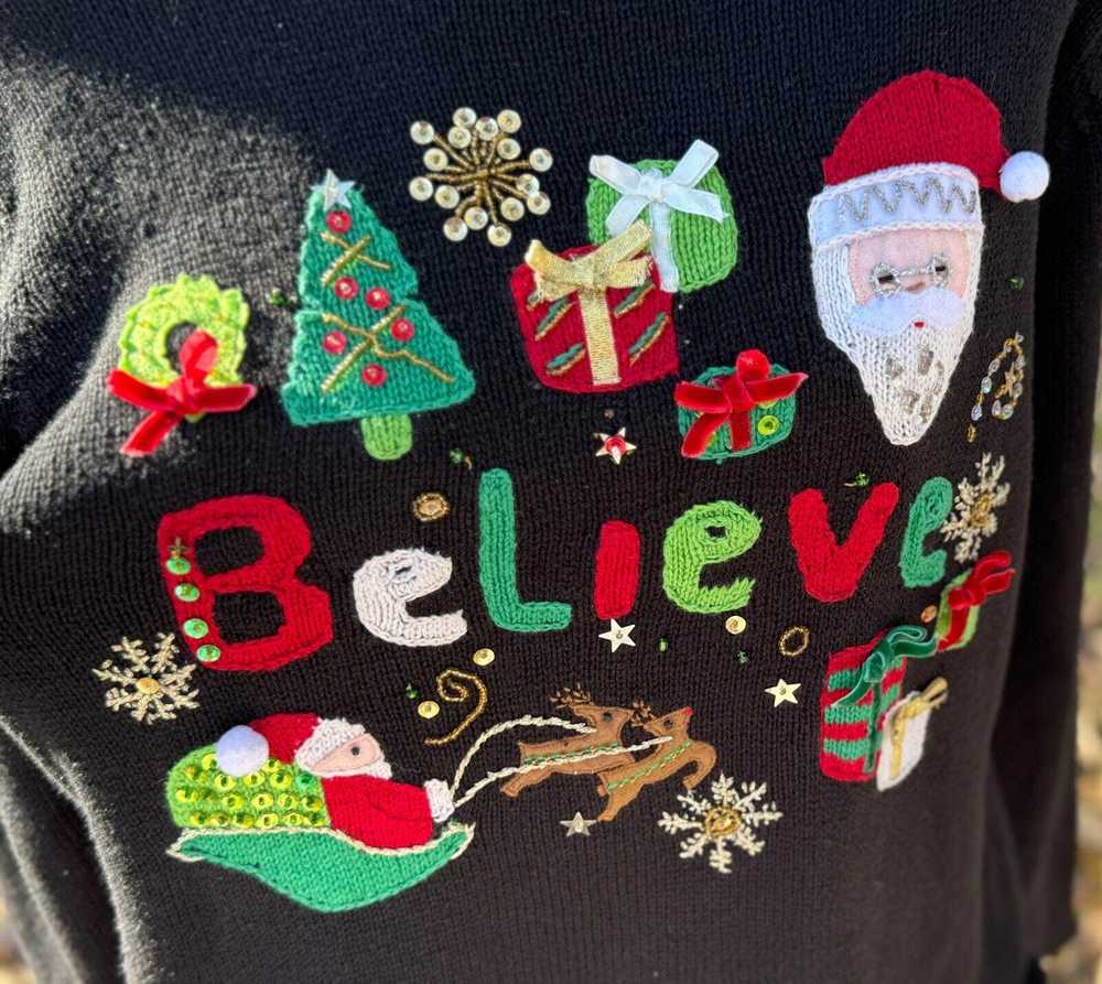 Designer 90s Christmas Sweater Santa Believe Tiar… - image 5