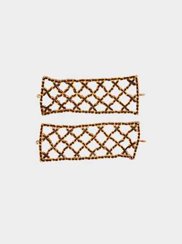 Chanel SS 1995 Rare Leather-Woven Gilt Chain Cuff 