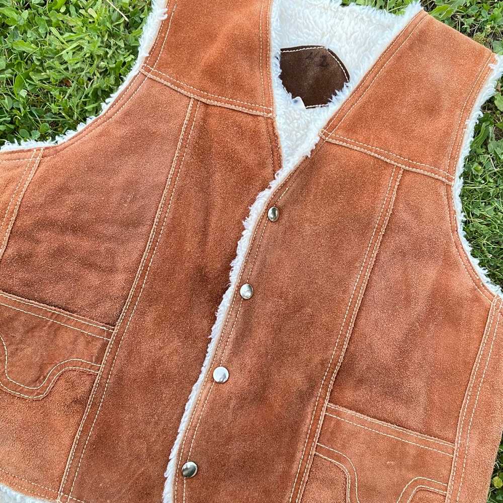 Vintage Real Brown Leather Sherpa Western Vest - image 4