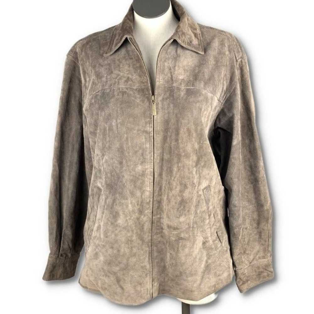 John Ashford mens jacket size L brown suede zip d… - image 10