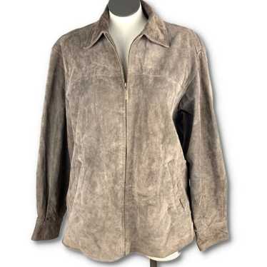 John Ashford mens jacket size L brown suede zip d… - image 1