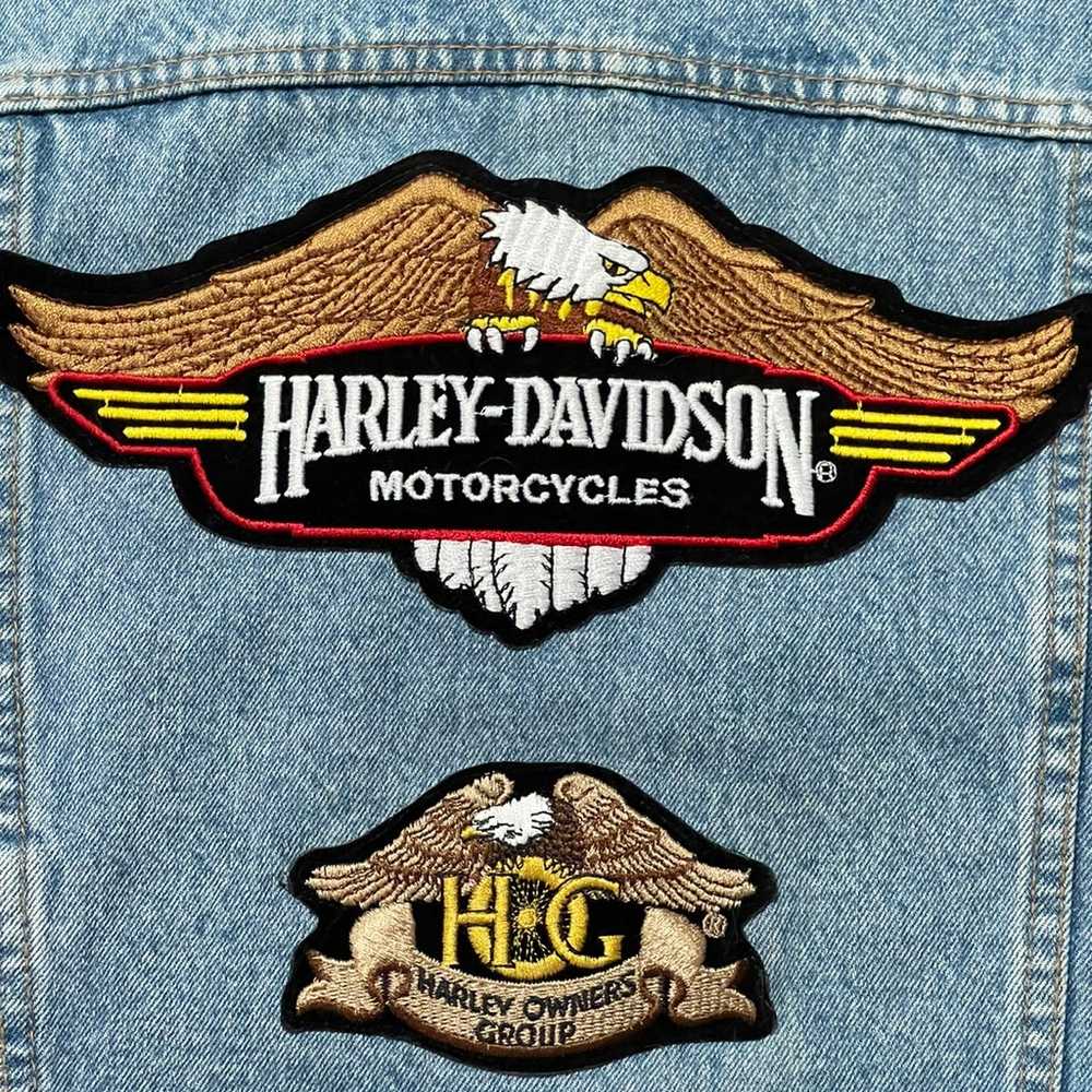 Vintage Harley Davidson Motorcycle Plaid Denim Ve… - image 2