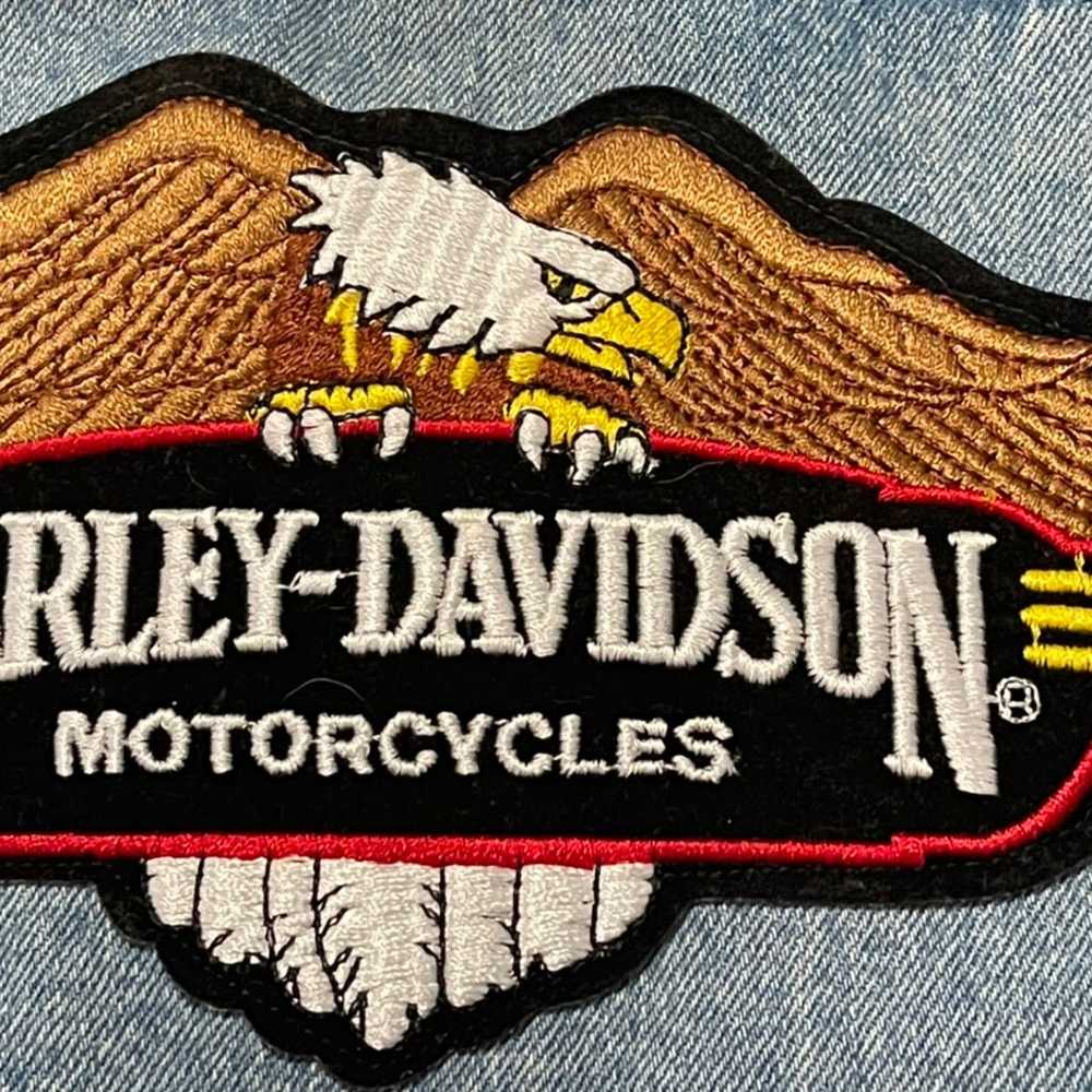 Vintage Harley Davidson Motorcycle Plaid Denim Ve… - image 3