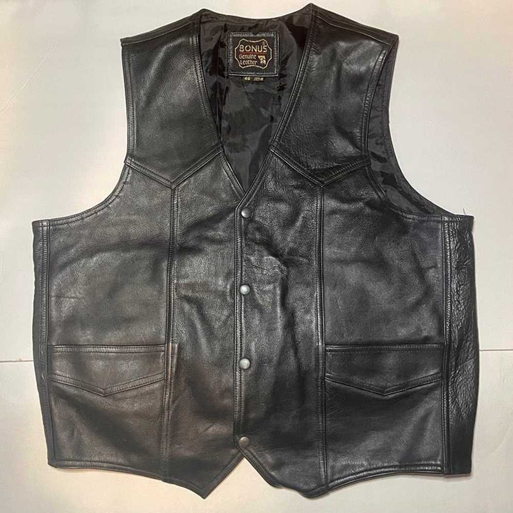 Western Style Leather Motorcycle Vest - image 1