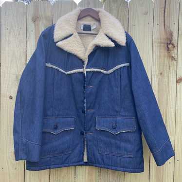 70s Roebucks Denim Rancher Coat / Chore Jacket w/… - image 1