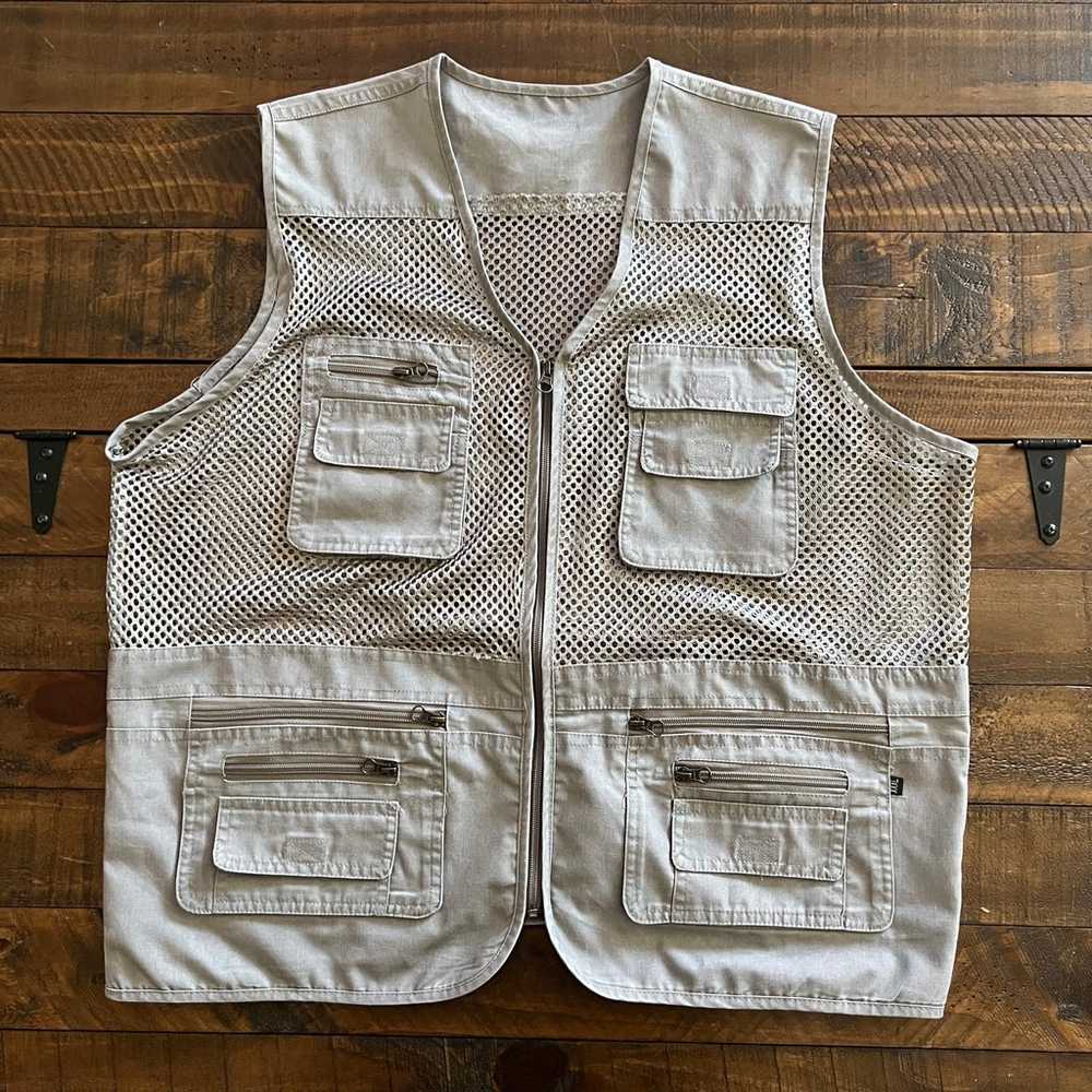 90s Streetwear Mens Large Faded Tactical Fly Fishing Full Zip Vest