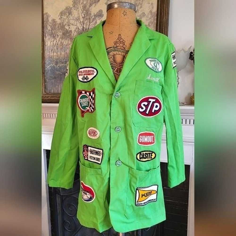 Vintage Neon Green Mechanics Jacket Covered In Ol… - image 1