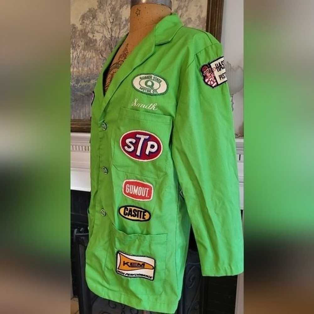 Vintage Neon Green Mechanics Jacket Covered In Ol… - image 2