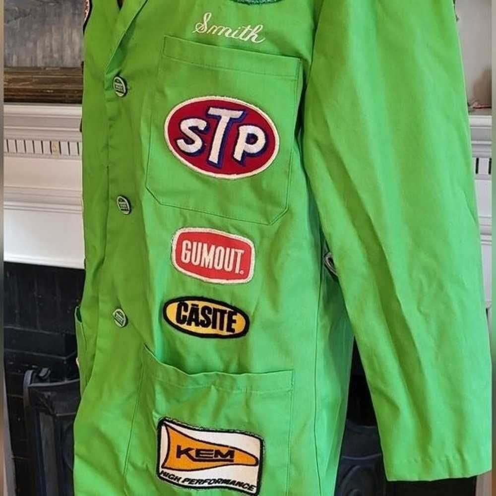 Vintage Neon Green Mechanics Jacket Covered In Ol… - image 3