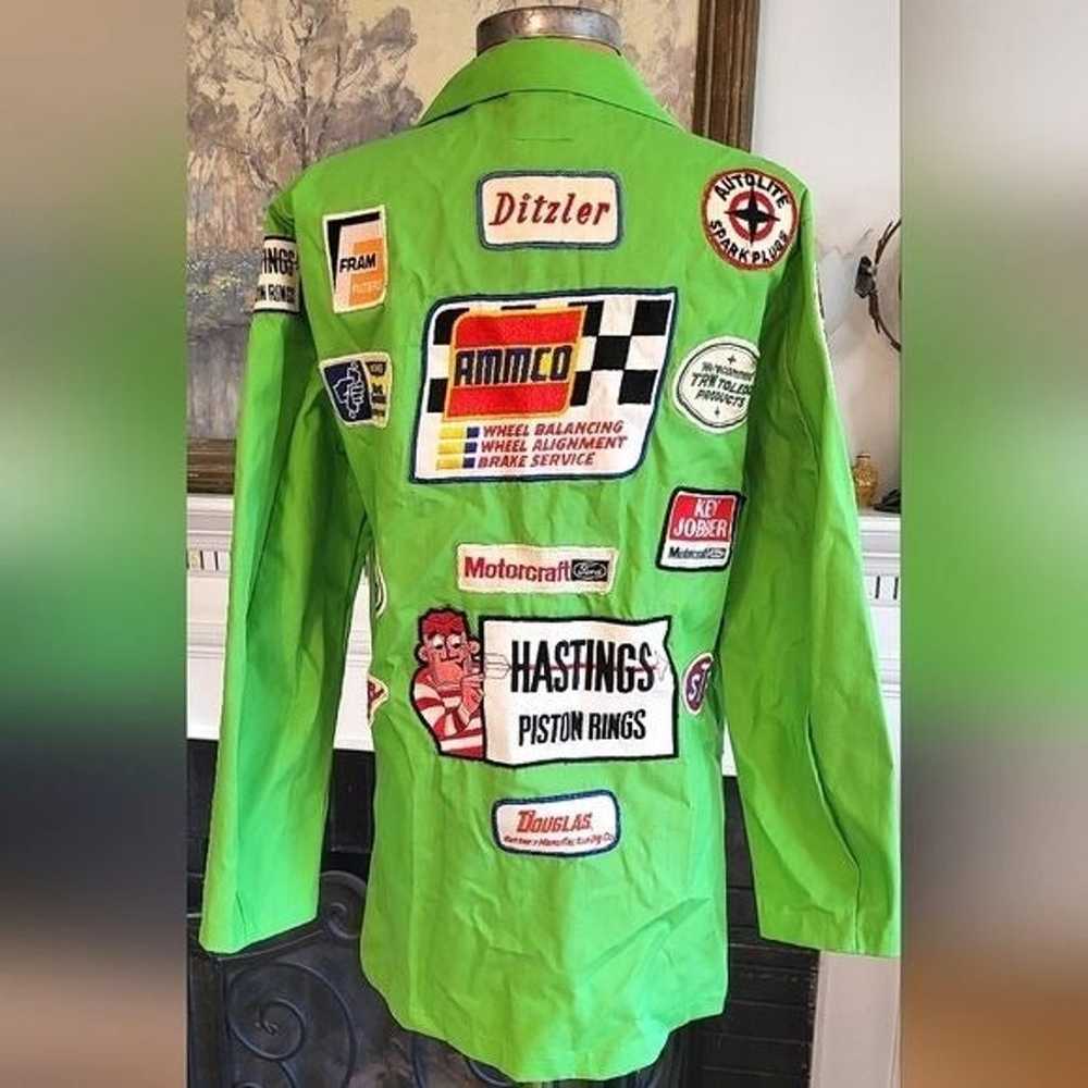 Vintage Neon Green Mechanics Jacket Covered In Ol… - image 6