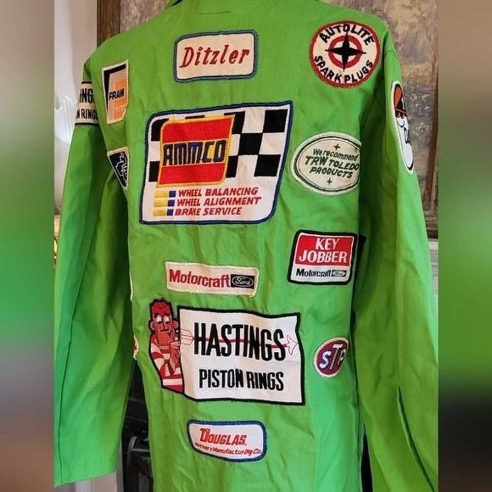 Vintage Neon Green Mechanics Jacket Covered In Ol… - image 7