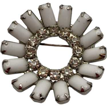 Vintage White Opaline Glass and Rhinestone Floral 