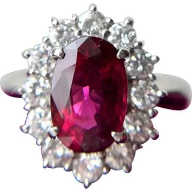 Rubellite and Diamond Cluster Ring