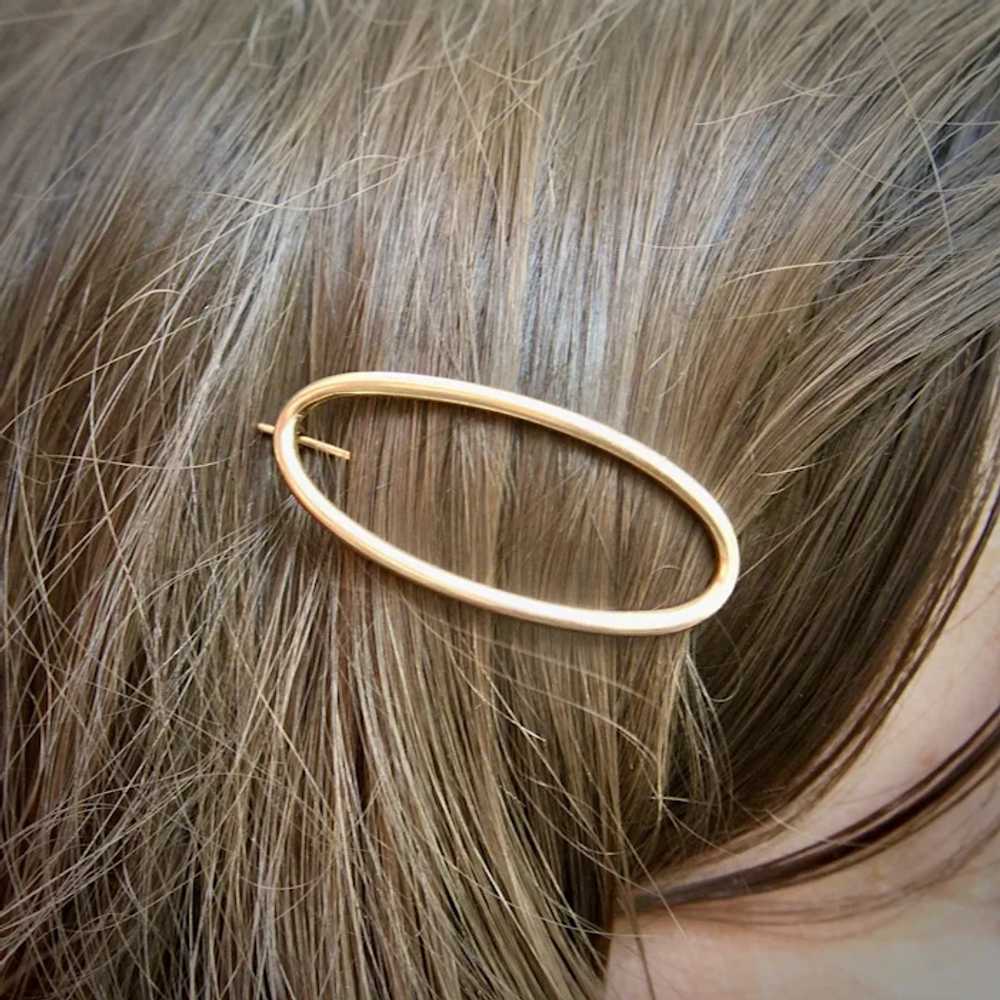 14K Gold Modern Oval Hair Barrette - image 7