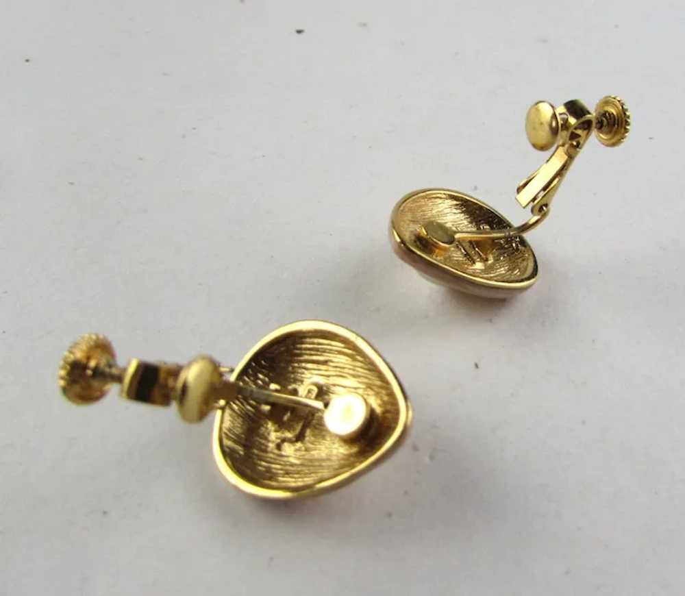 Napier Gold Tone Clip On Earrings With Faux Pearl - image 10