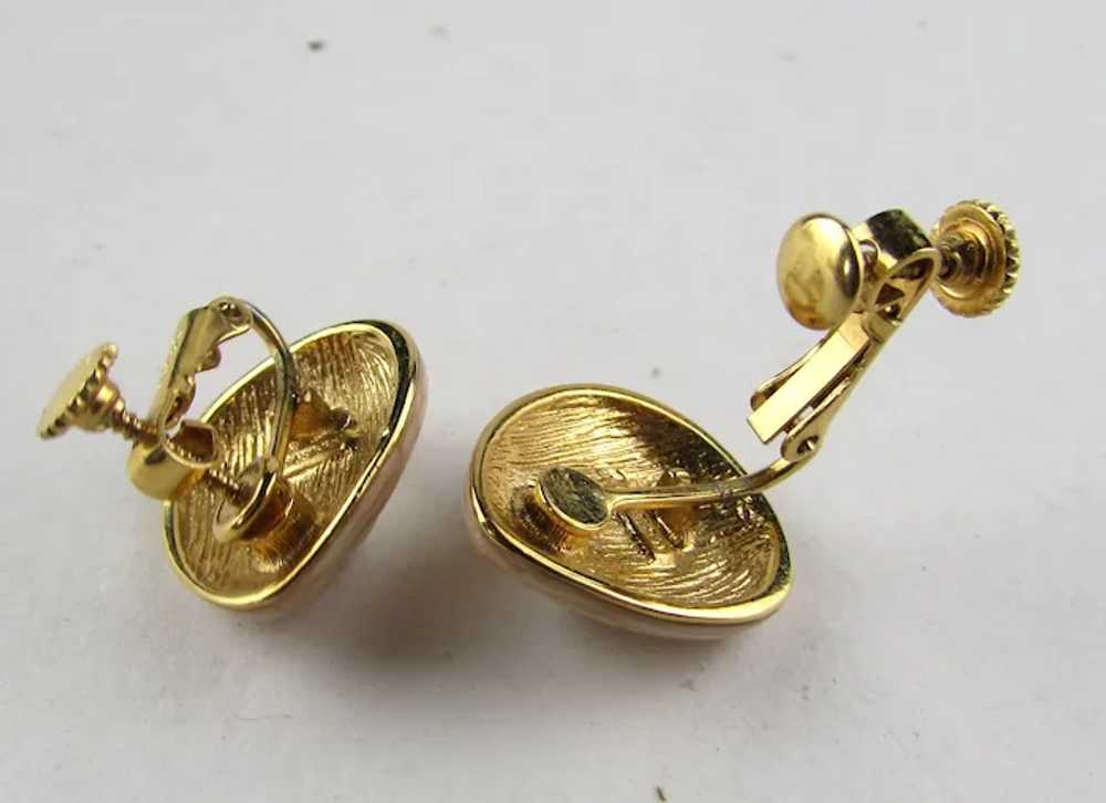 Napier Gold Tone Clip On Earrings With Faux Pearl - image 12