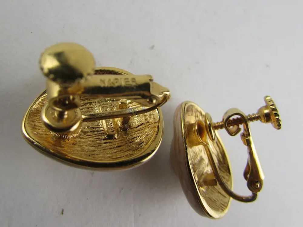 Napier Gold Tone Clip On Earrings With Faux Pearl - image 3