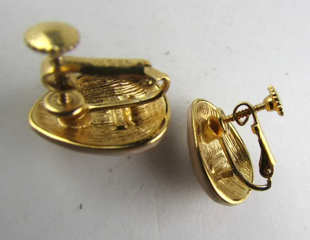 Napier Gold Tone Clip On Earrings With Faux Pearl - image 8