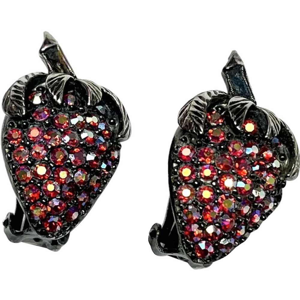 Vintage Pell Rhinestone Strawberry Earrings - image 1