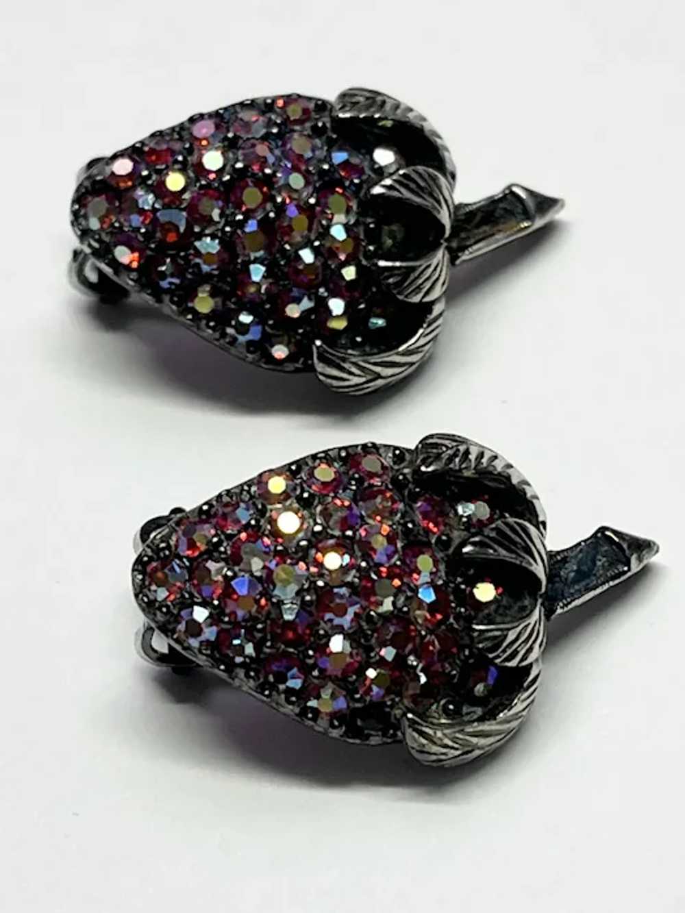 Vintage Pell Rhinestone Strawberry Earrings - image 2