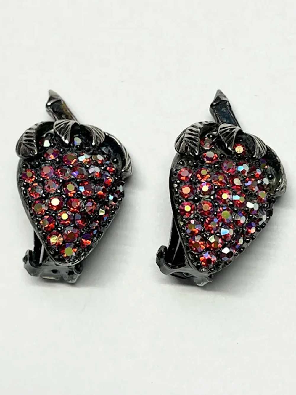 Vintage Pell Rhinestone Strawberry Earrings - image 3