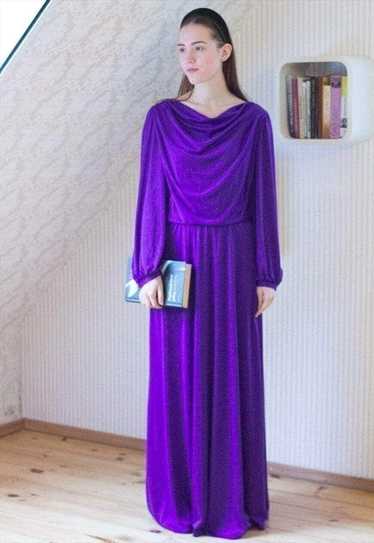 Bright purple cowl neck long maxi dress with open… - image 1