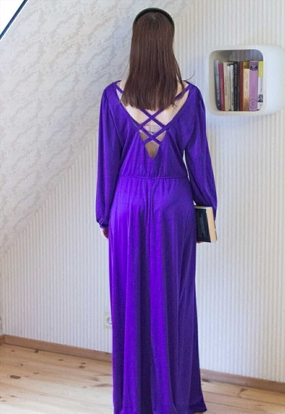 Bright purple cowl neck long maxi dress with open… - image 2