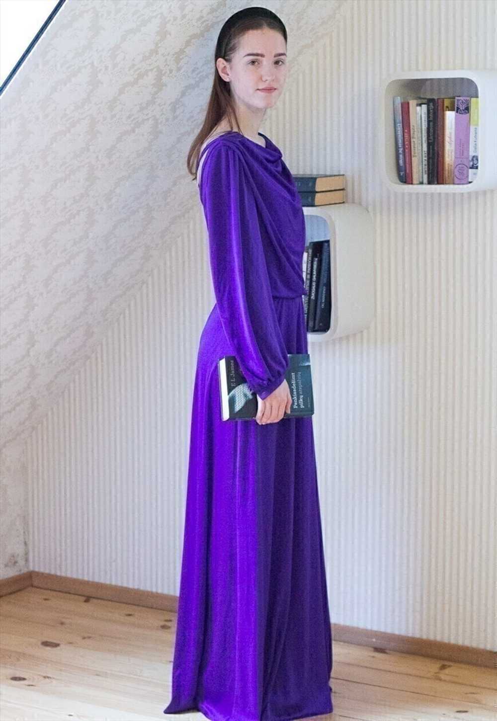 Bright purple cowl neck long maxi dress with open… - image 3