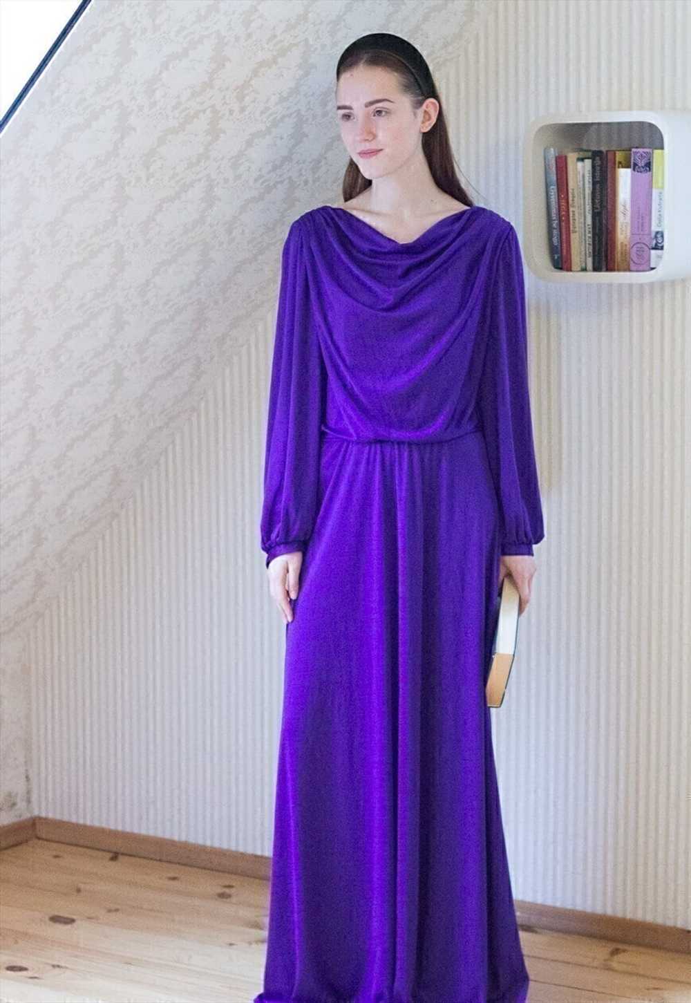 Bright purple cowl neck long maxi dress with open… - image 5