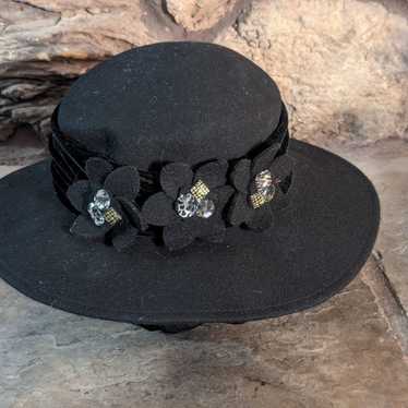 Vintage Cappelli Straworld Hat Women's Black Feat… - image 1