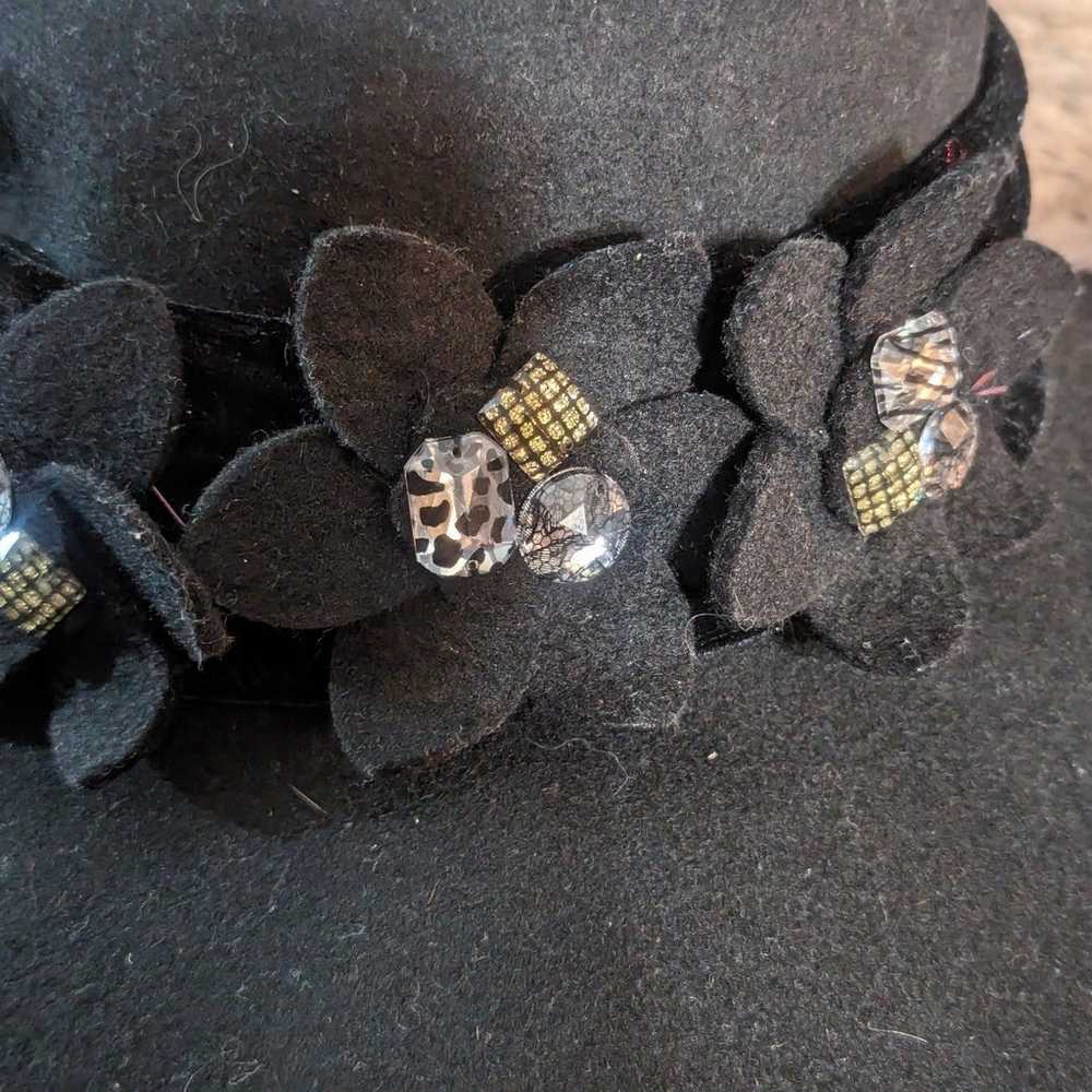 Vintage Cappelli Straworld Hat Women's Black Feat… - image 3