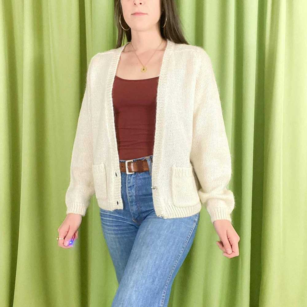 Vintage 90s Vintage Off White Deep V Neck Mohair … - image 2